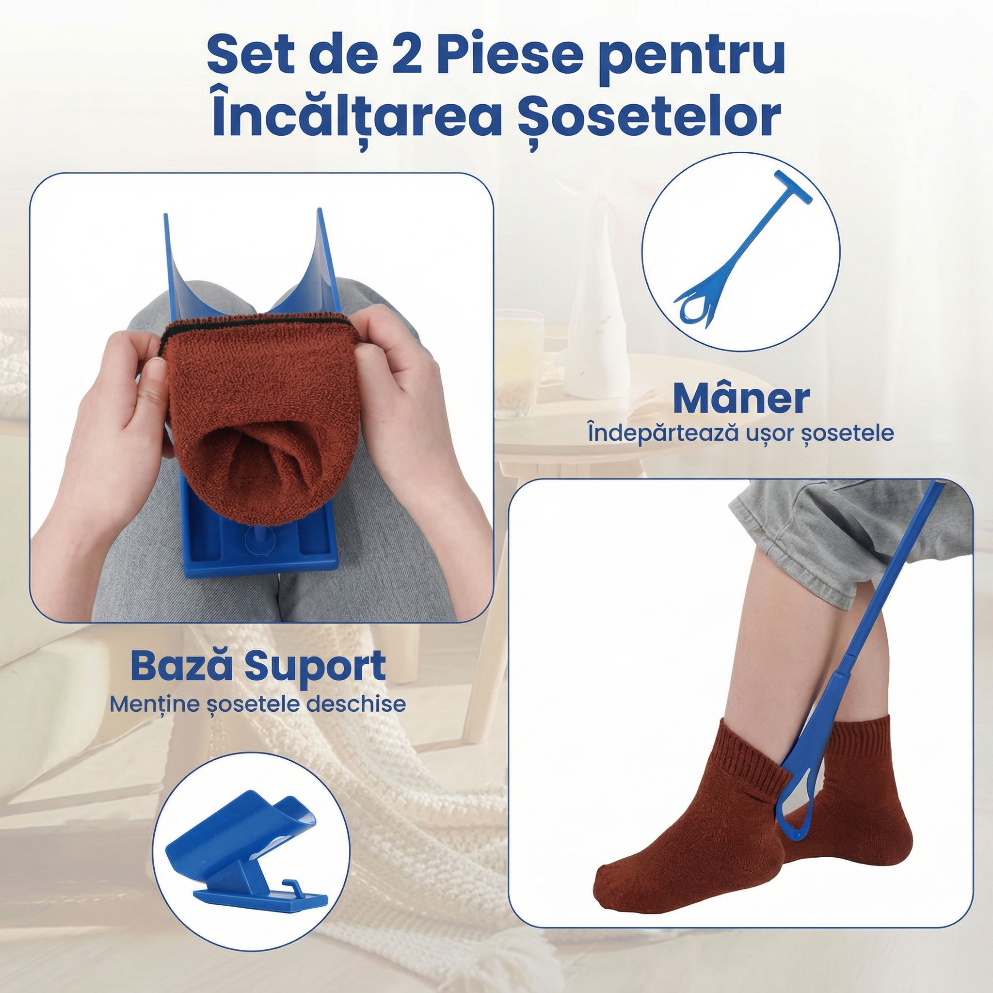 Ajutor pentru Șosete pentru Vârstnici, Femei Însărcinate și Persoane cu Dizabilități, cu Bază de Sprijin