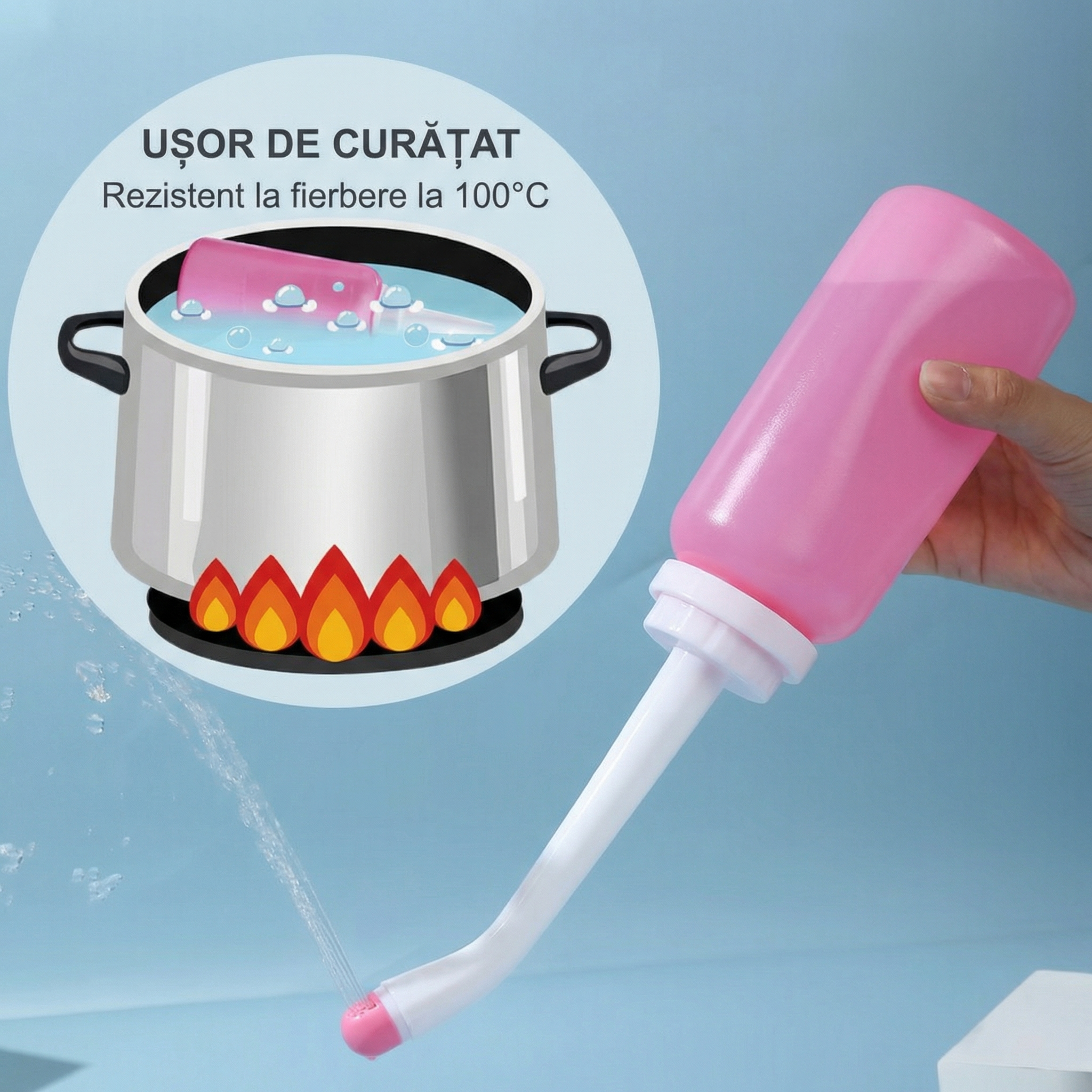 Bidet Personal Portabil 350ml - Îngrijire Delicată Postpartum și Feminină, Două Tipuri de Spălare, Directă și Laterală