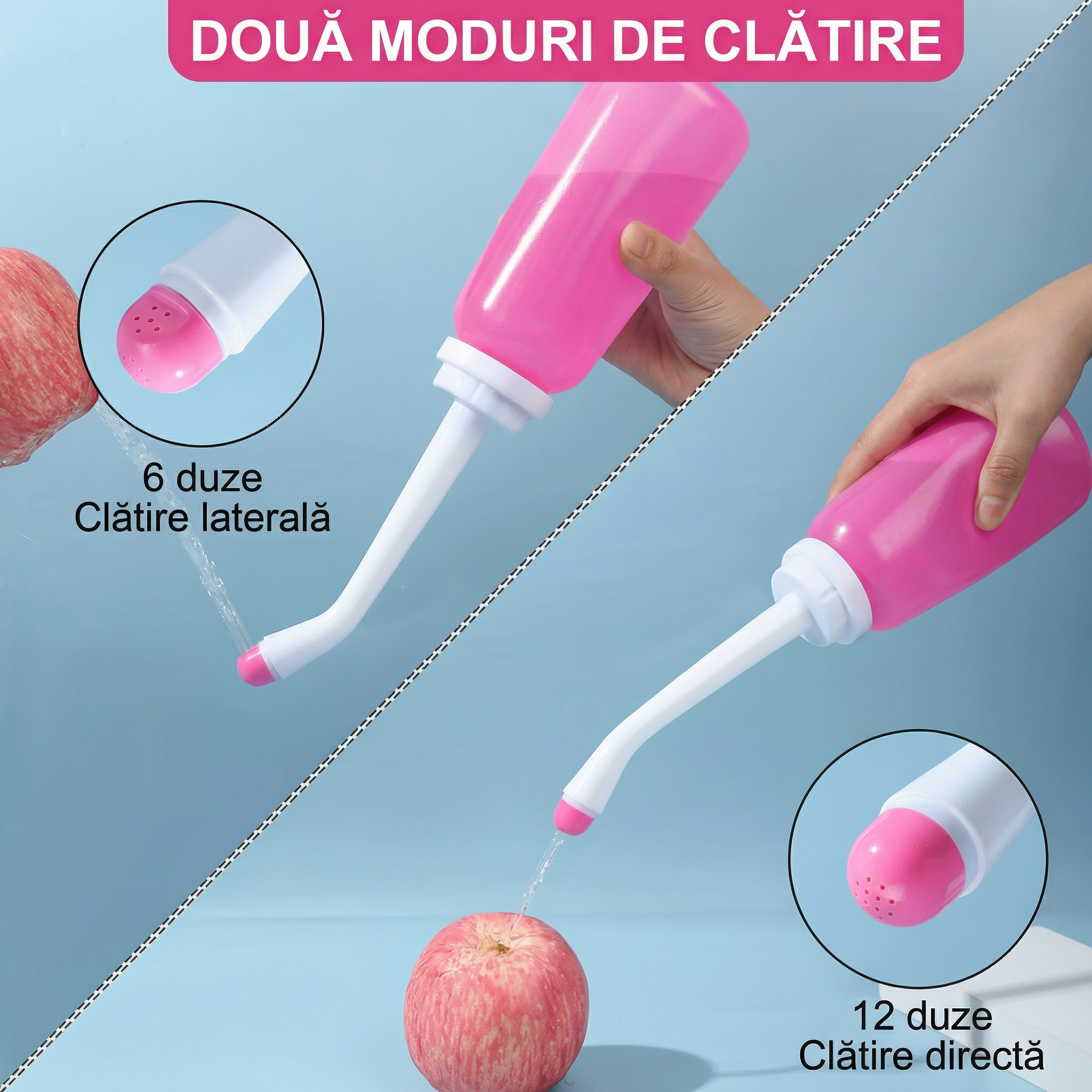 Bidet Personal Portabil 350ml - Îngrijire Delicată Postpartum și Feminină, Două Tipuri de Spălare, Directă și Laterală