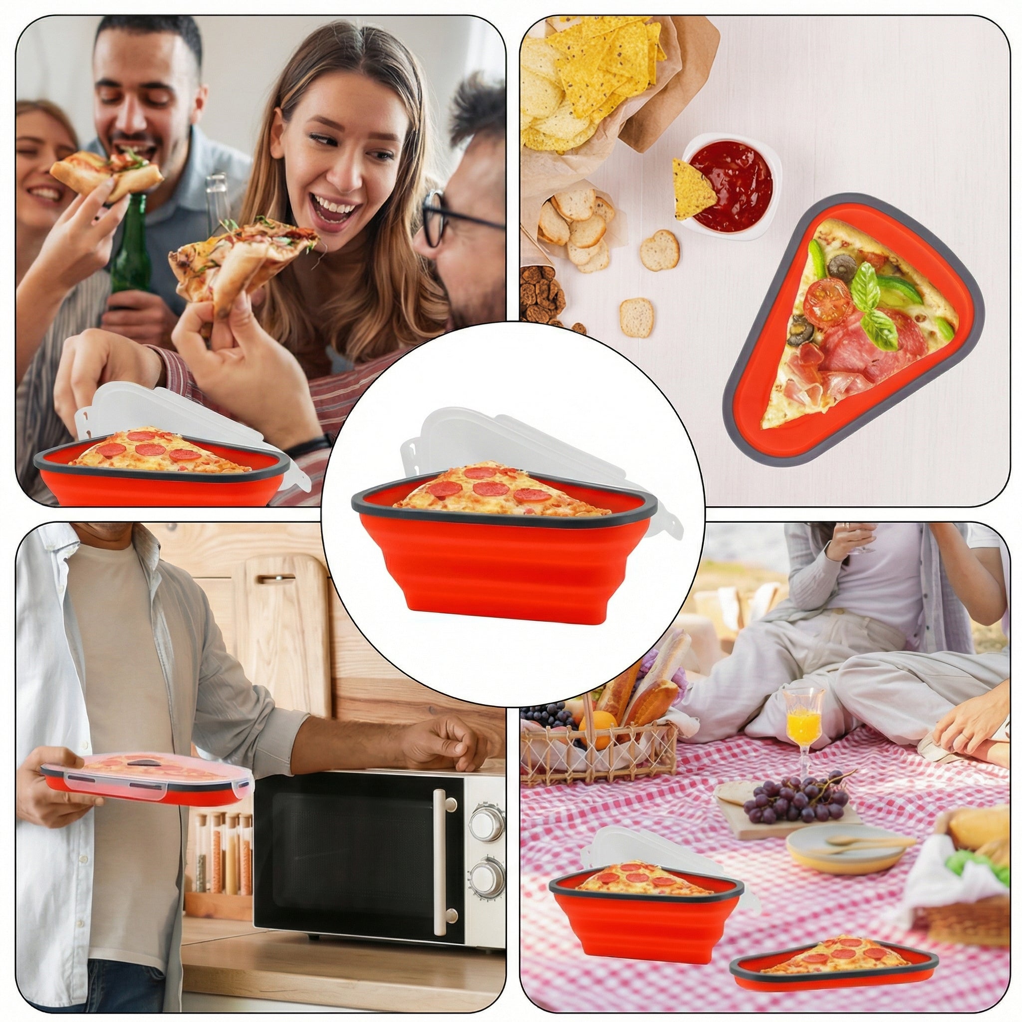 Caserolă Pliabilă pentru Pizza - cu 5 Tăvi Incluse
