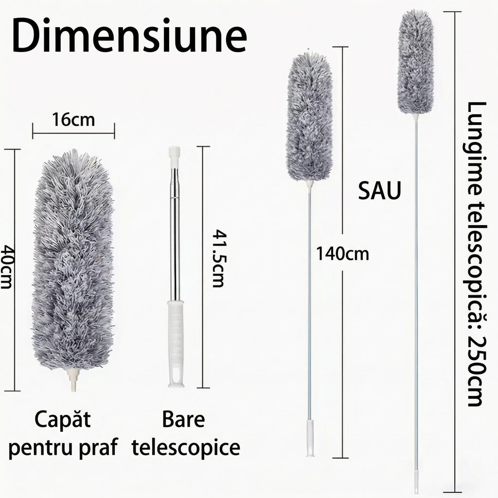 Perie Telescopică Retractabilă cu Cap Flexibil și Tijă Extensibilă
