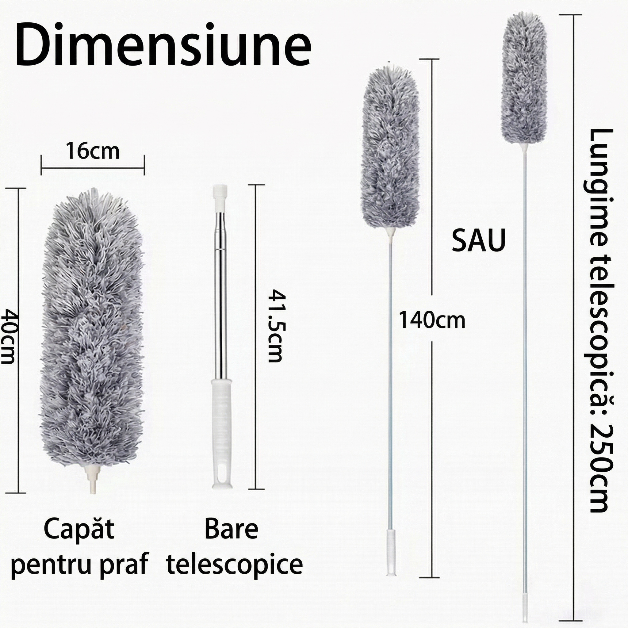 Perie Telescopică Retractabilă cu Cap Flexibil și Tijă Extensibilă