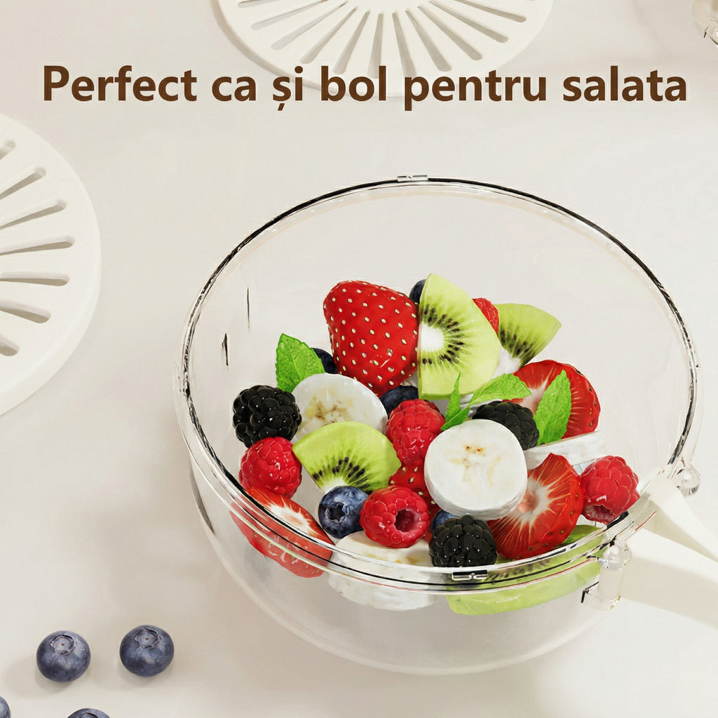 Strecurătoare Cu Mâner Pliabil, Cu Funcție de Bol, Cu Capac, Pentru Fructe și Legume