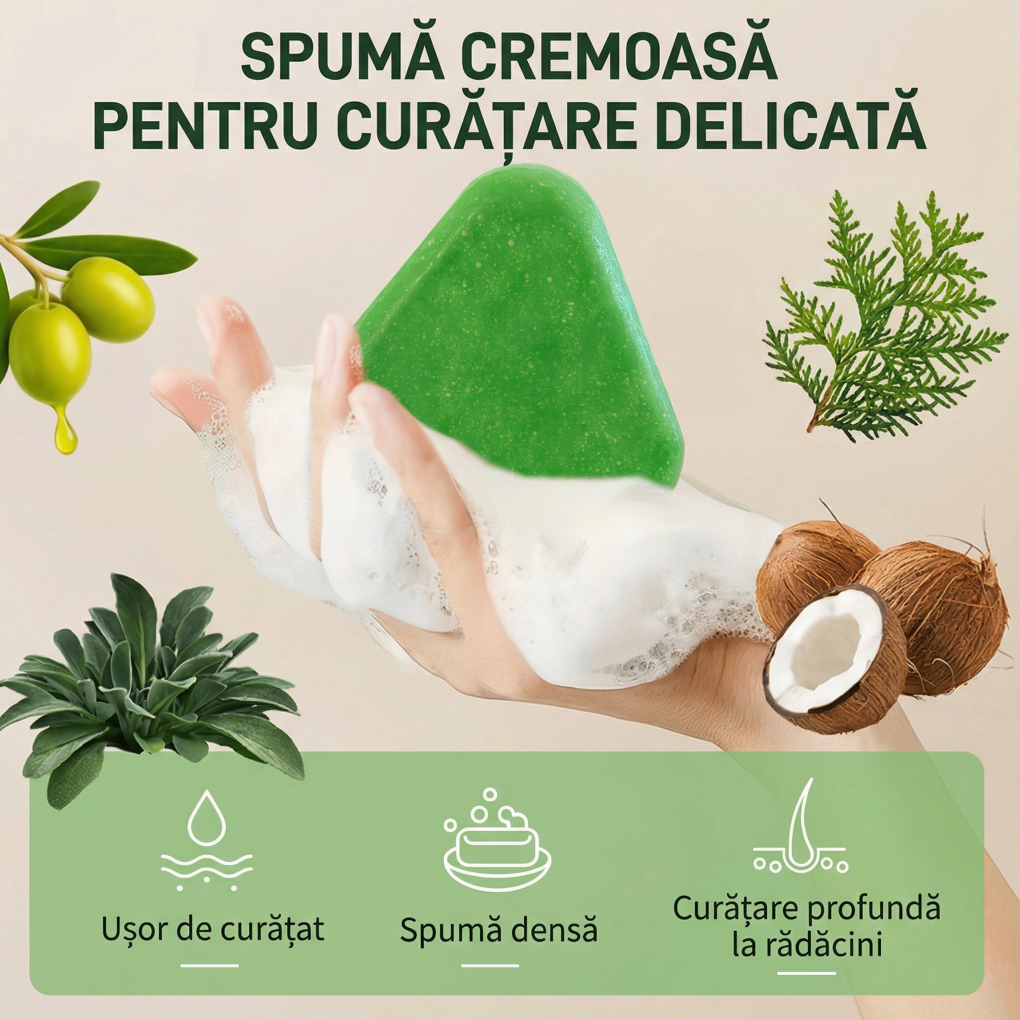 Șampon Solid 3-în-1, Formulă pe Bază de Plante, Amestec Hrănitor, Întărire Rădăcini