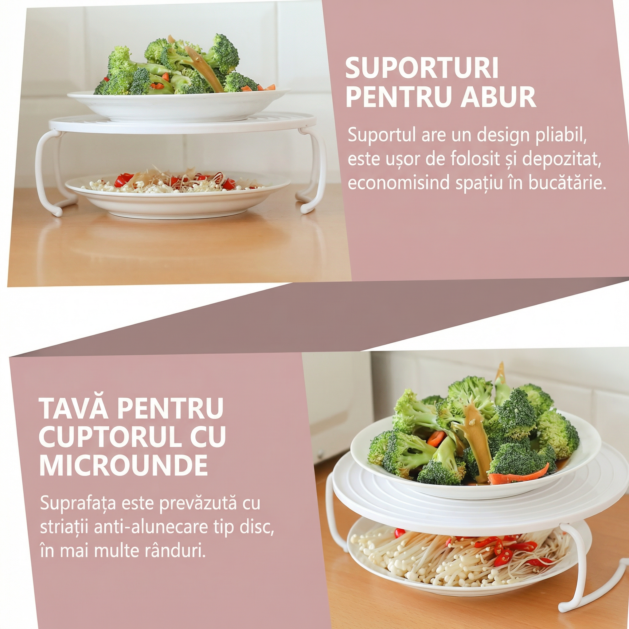 Raft Rotund 3 în 1 pentru Cuptorul cu Microunde – Suport Etajat pentru Farfurii, Tăvi și Încălzire Alimente