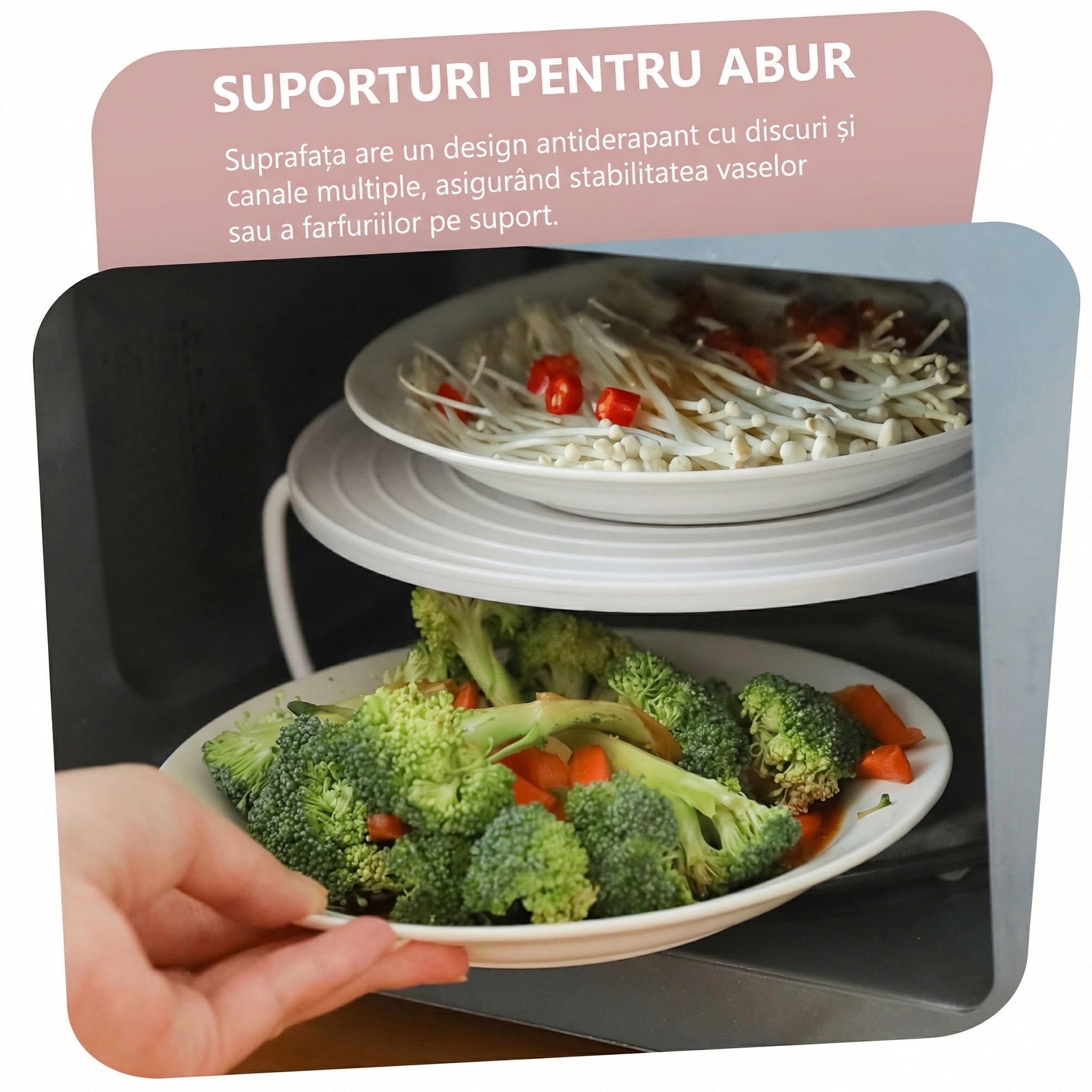 Raft Rotund 3 în 1 pentru Cuptorul cu Microunde – Suport Etajat pentru Farfurii, Tăvi și Încălzire Alimente