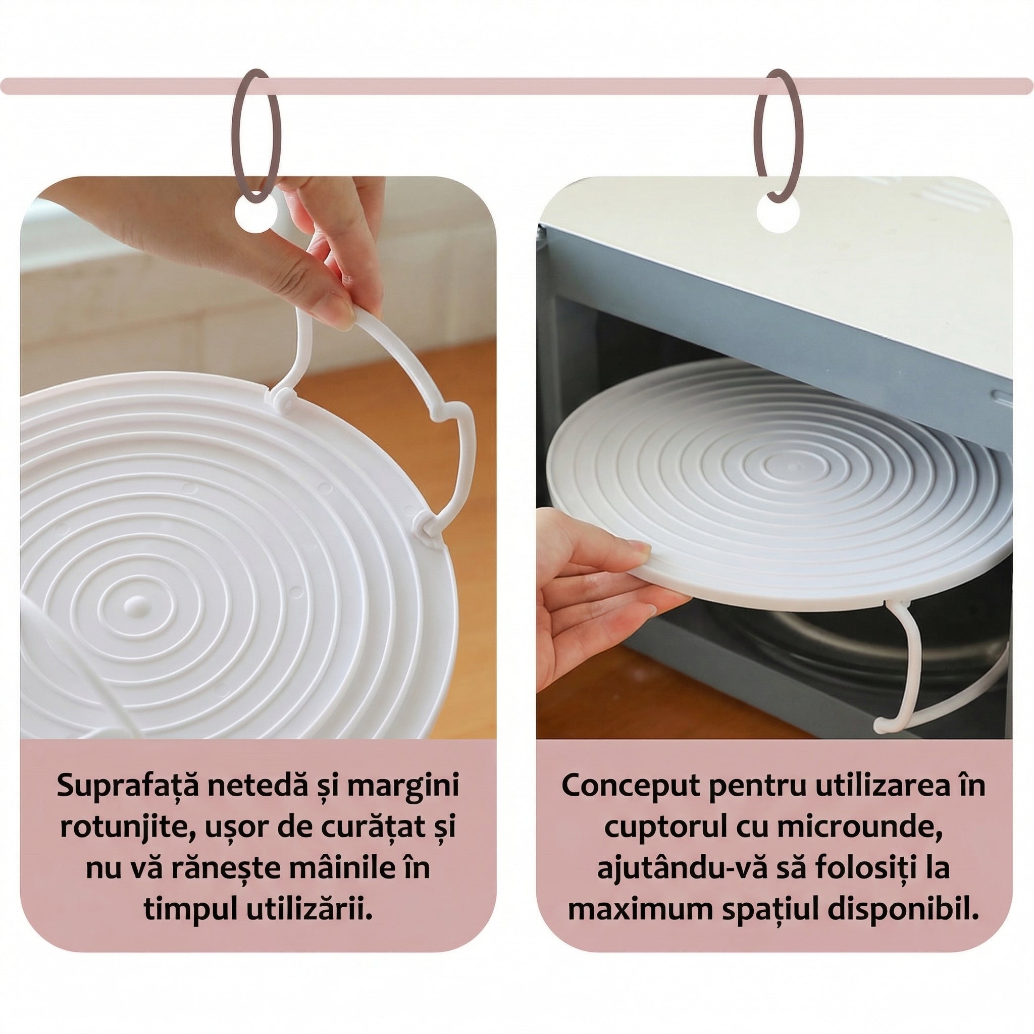Raft Rotund 3 în 1 pentru Cuptorul cu Microunde – Suport Etajat pentru Farfurii, Tăvi și Încălzire Alimente