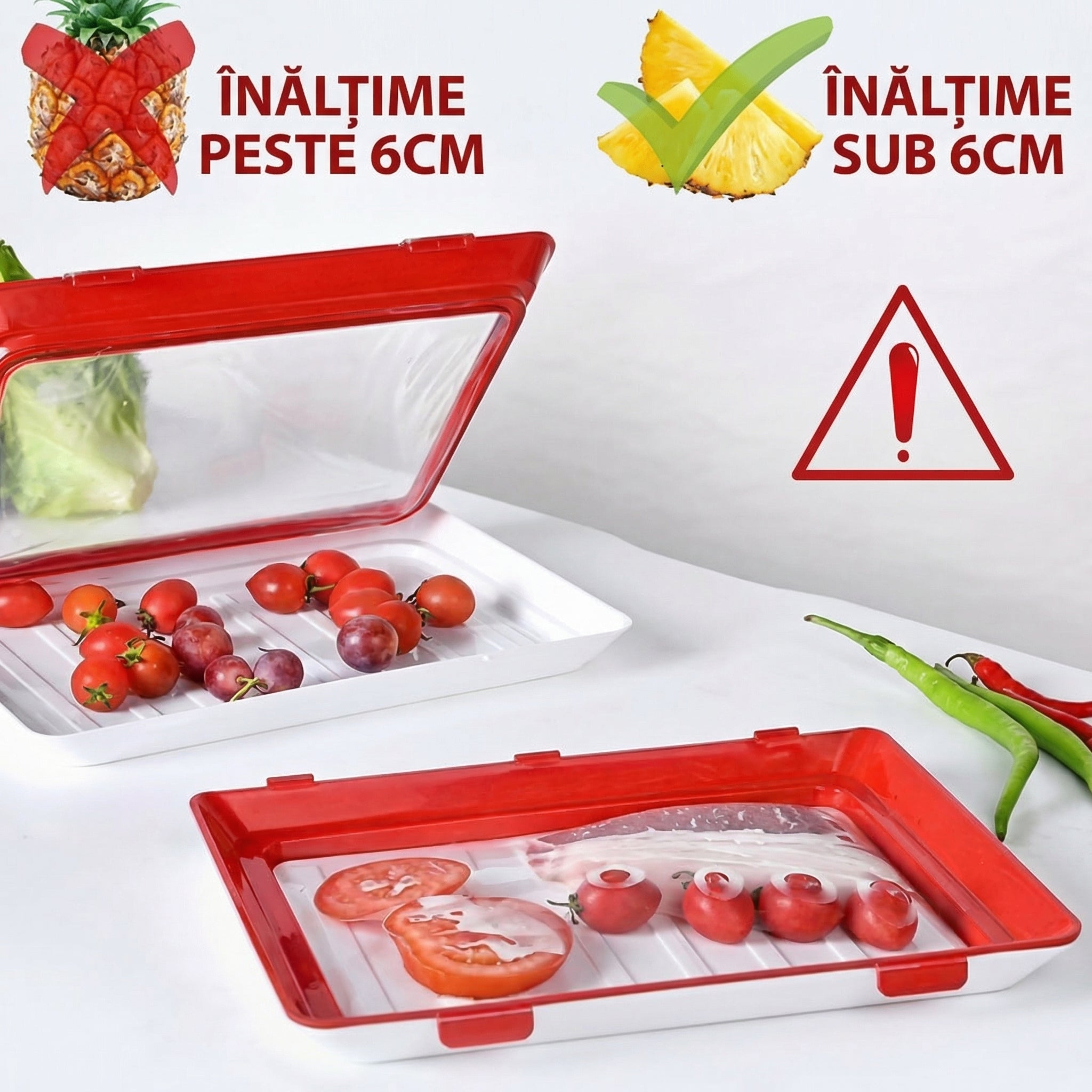 Set de 4 Tăvi de Depozitare pentru Alimente Proaspete la Frigider