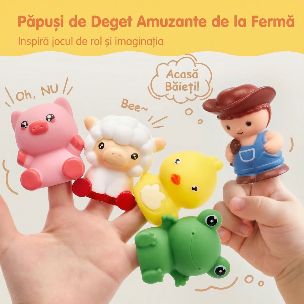 Trenulețul Magic - Set Interactiv de Joacă pentru Copii cu Ferma Animalelor pe Numere pentru Învățare, Păpuși pentru Degete și Cuburi
