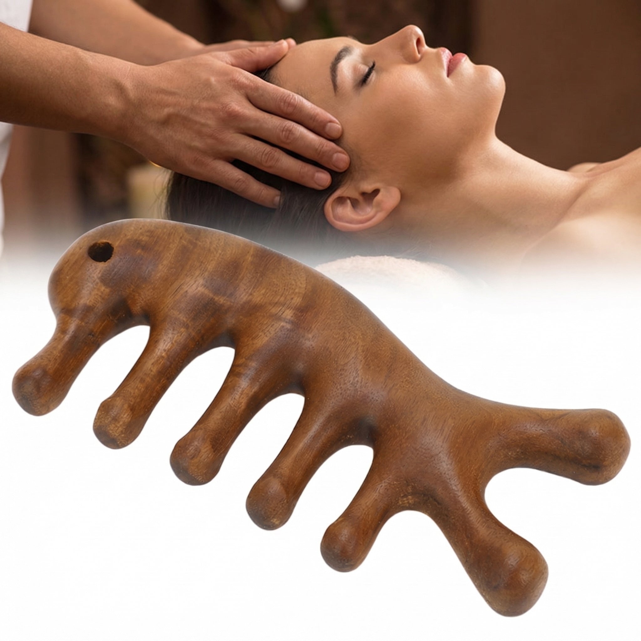 Pieptene Gua Sha din Lemn de Santal, Ergonomic, pentru Masaj scalp, Gât, Brațe, Picioare