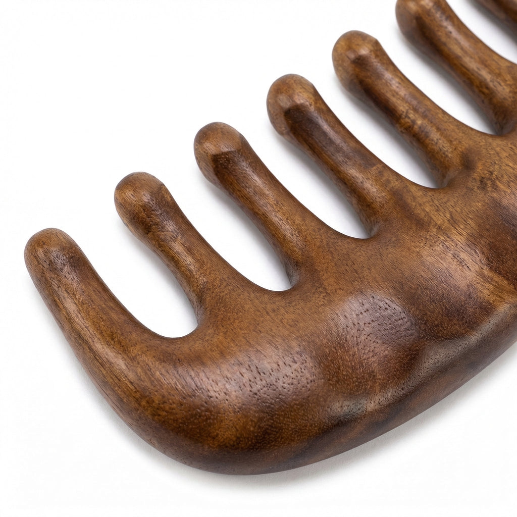 Pieptene Gua Sha din Lemn de Santal, Ergonomic, pentru Masaj scalp, Gât, Brațe, Picioare