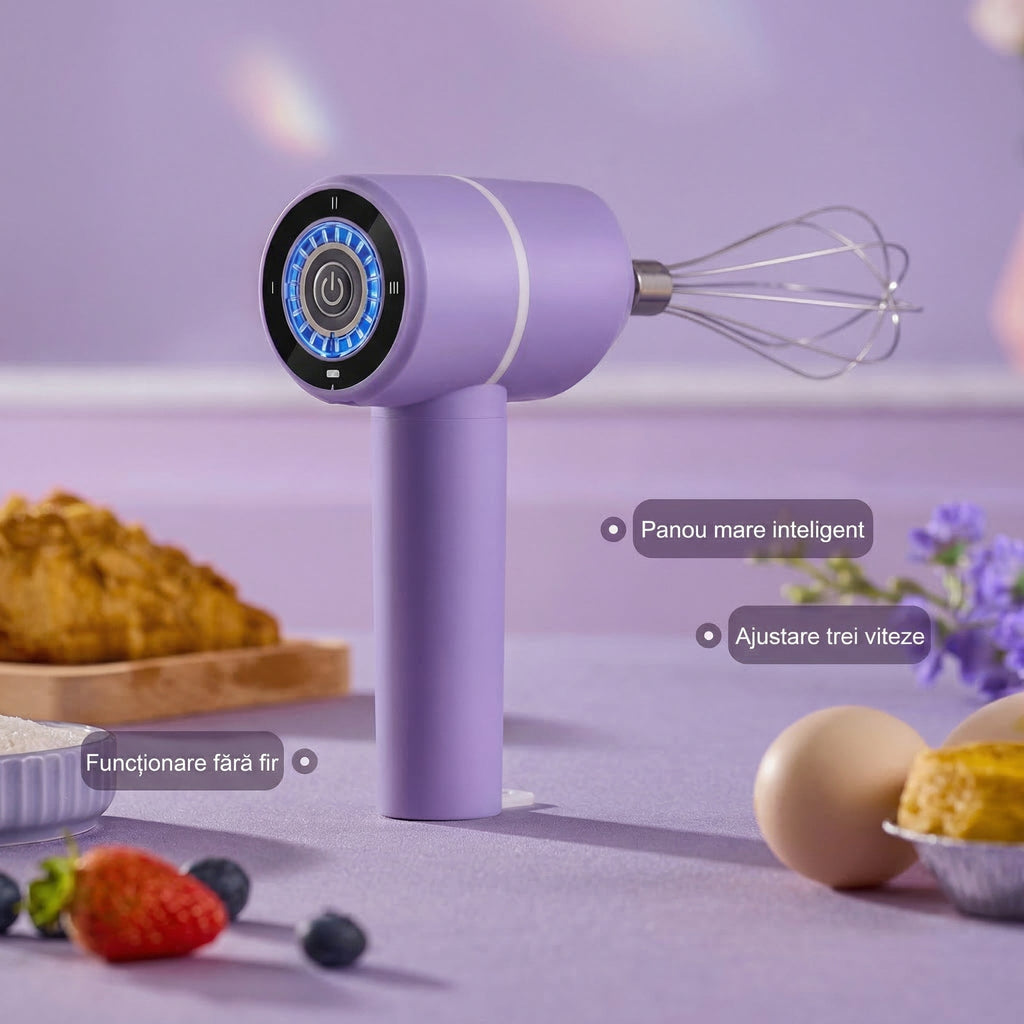 Mixer Electric Portabil Fără Fir cu Încărcare USB-C și 3 Viteze