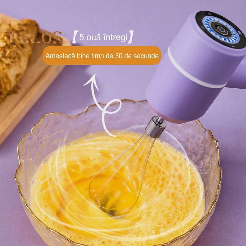 Mixer Electric Portabil Fără Fir cu Încărcare USB-C și 3 Viteze