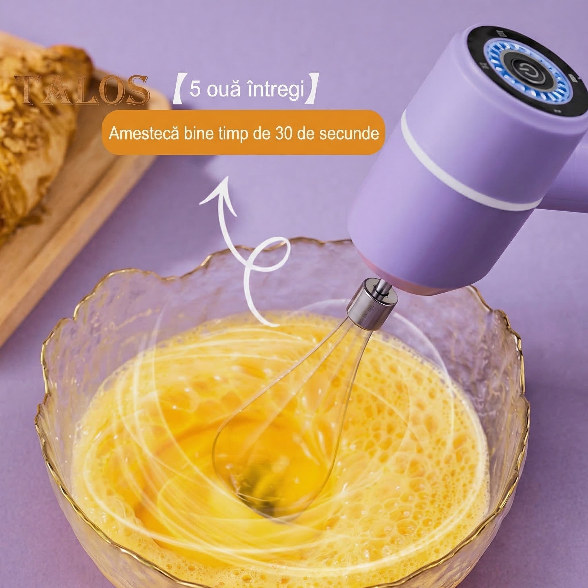 Mixer Electric Portabil Fără Fir cu Încărcare USB-C și 3 Viteze