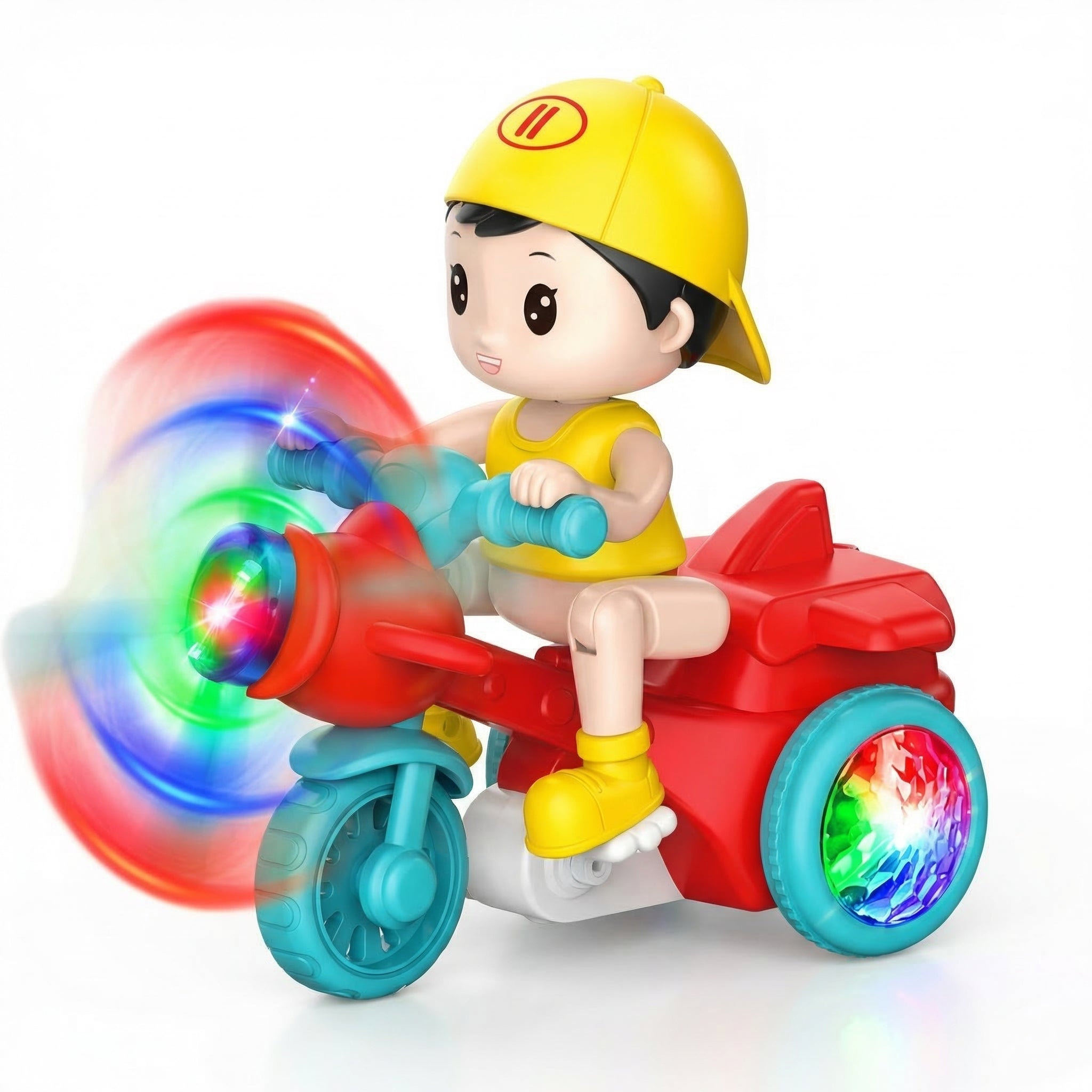 Motocicletă cu Lumini pentru Copii – Jucărie Interactivă cu Băiețel, Roșie