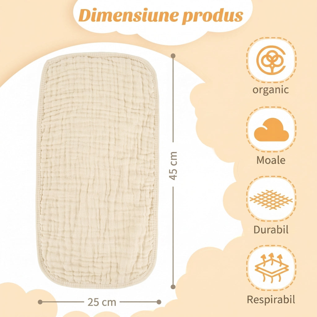 Set Museline de Umăr pentru Bebeluși, Eco-Friendly, Antibacteriană, 0-3 Ani