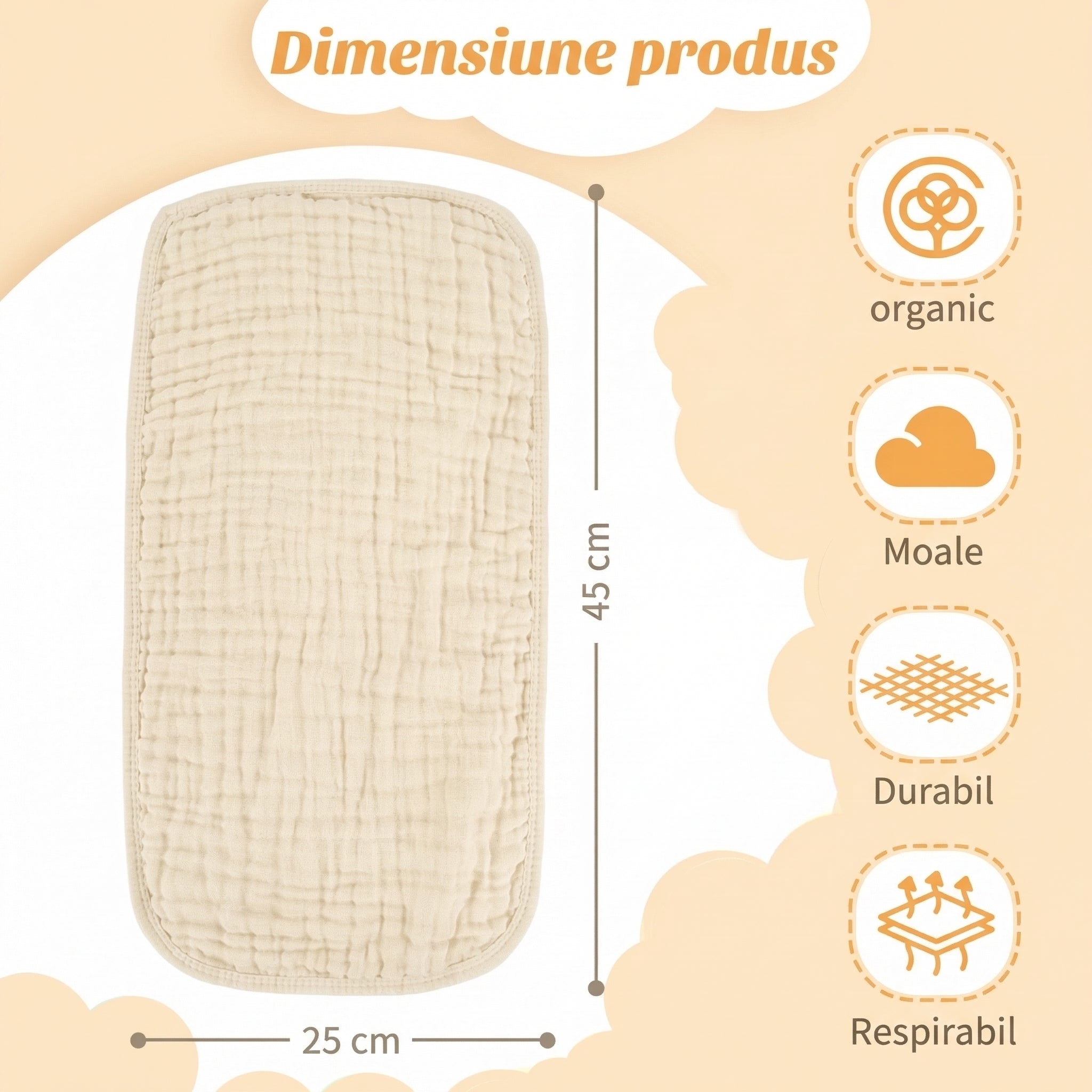 Set Museline de Umăr pentru Bebeluși, Eco-Friendly, Antibacteriană, 0-3 Ani
