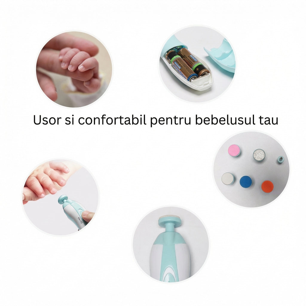 Pilă Electrică cu LED de Unghii cu 6 Capete pentru Nou Născuți și Copii