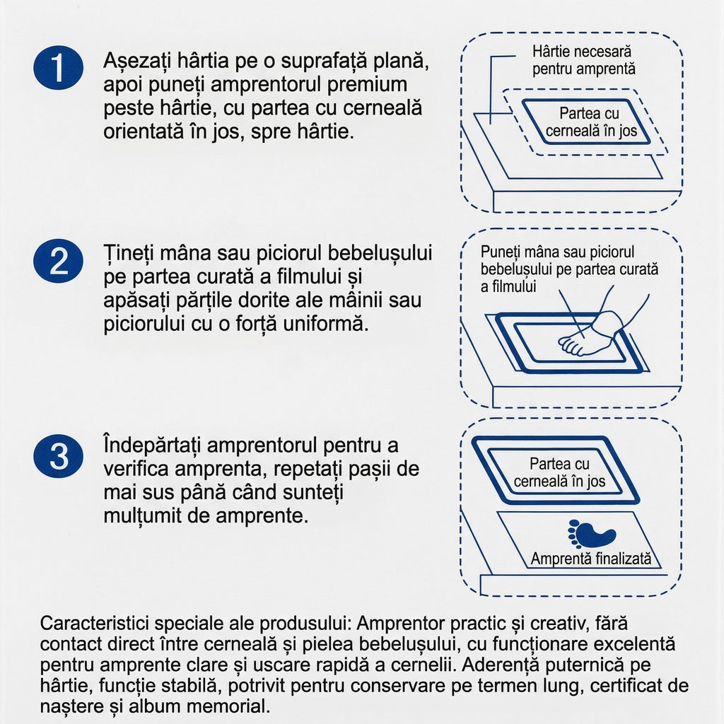 Set Amprente Bebeluș Premium – Ramă Foto + Ink Pad Fără Contact
