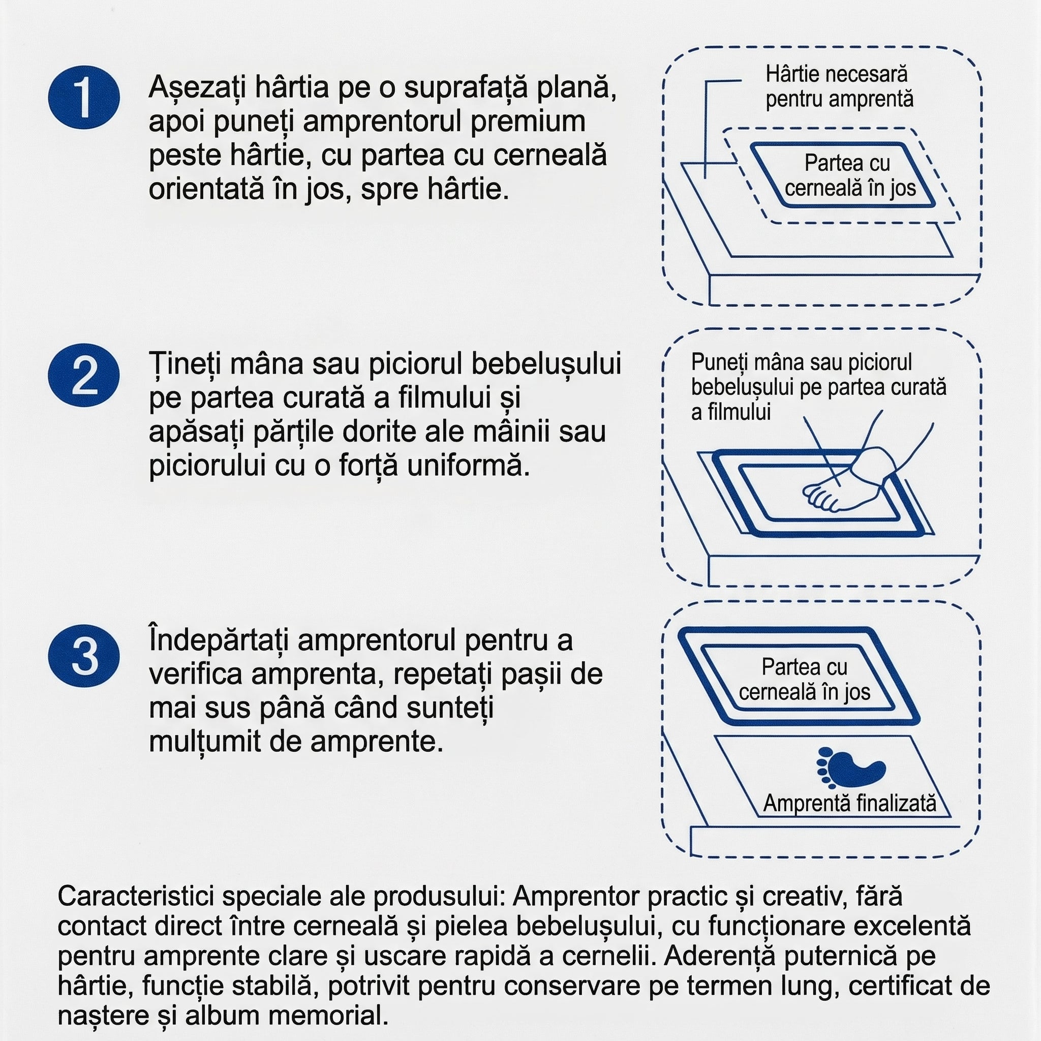 Set Amprente Bebeluș Premium – Ramă Foto + Ink Pad Fără Contact