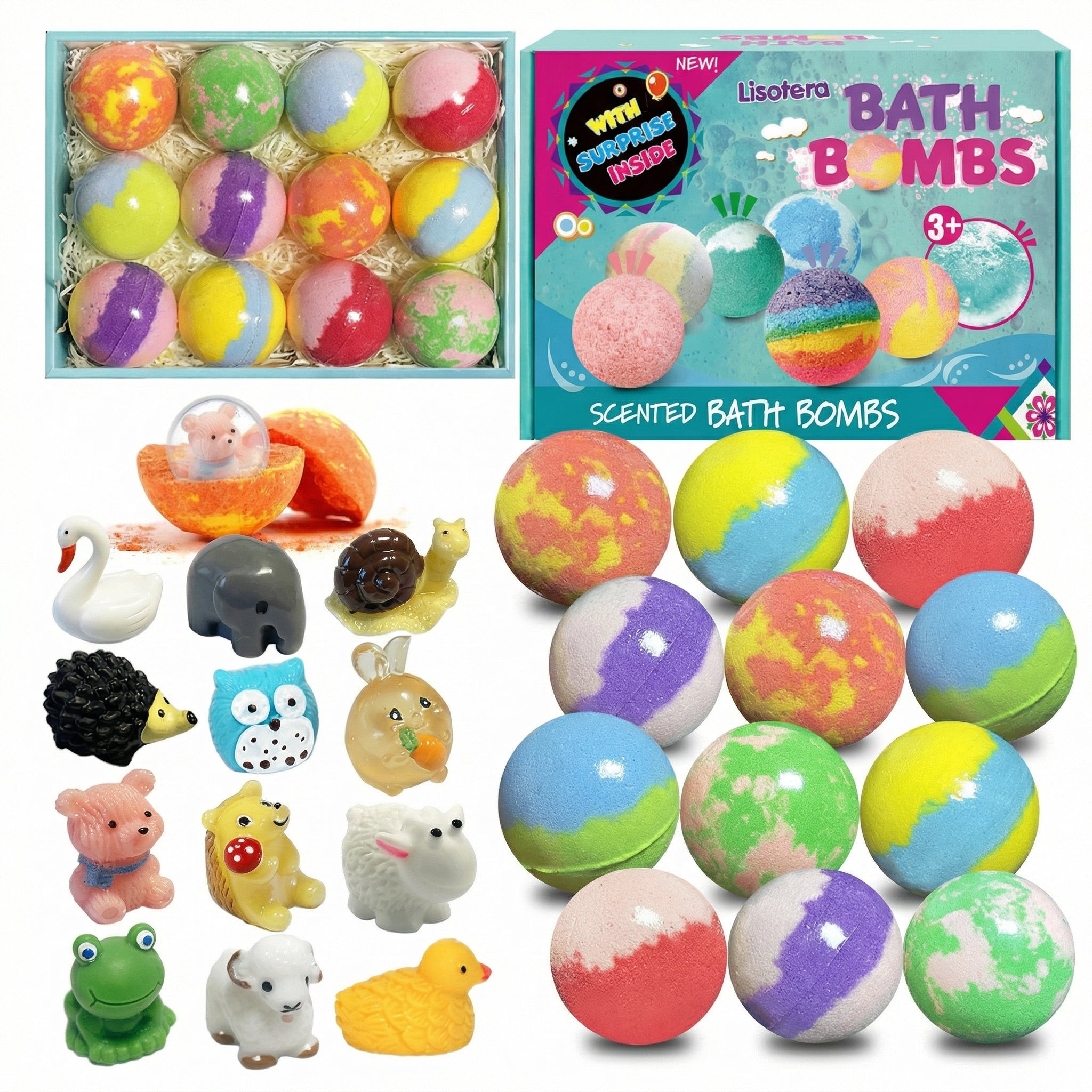 MagicBath Surprise™ – Set 12 Bombe Efervescente de Baie pentru Copii cu Jucării Surpriză