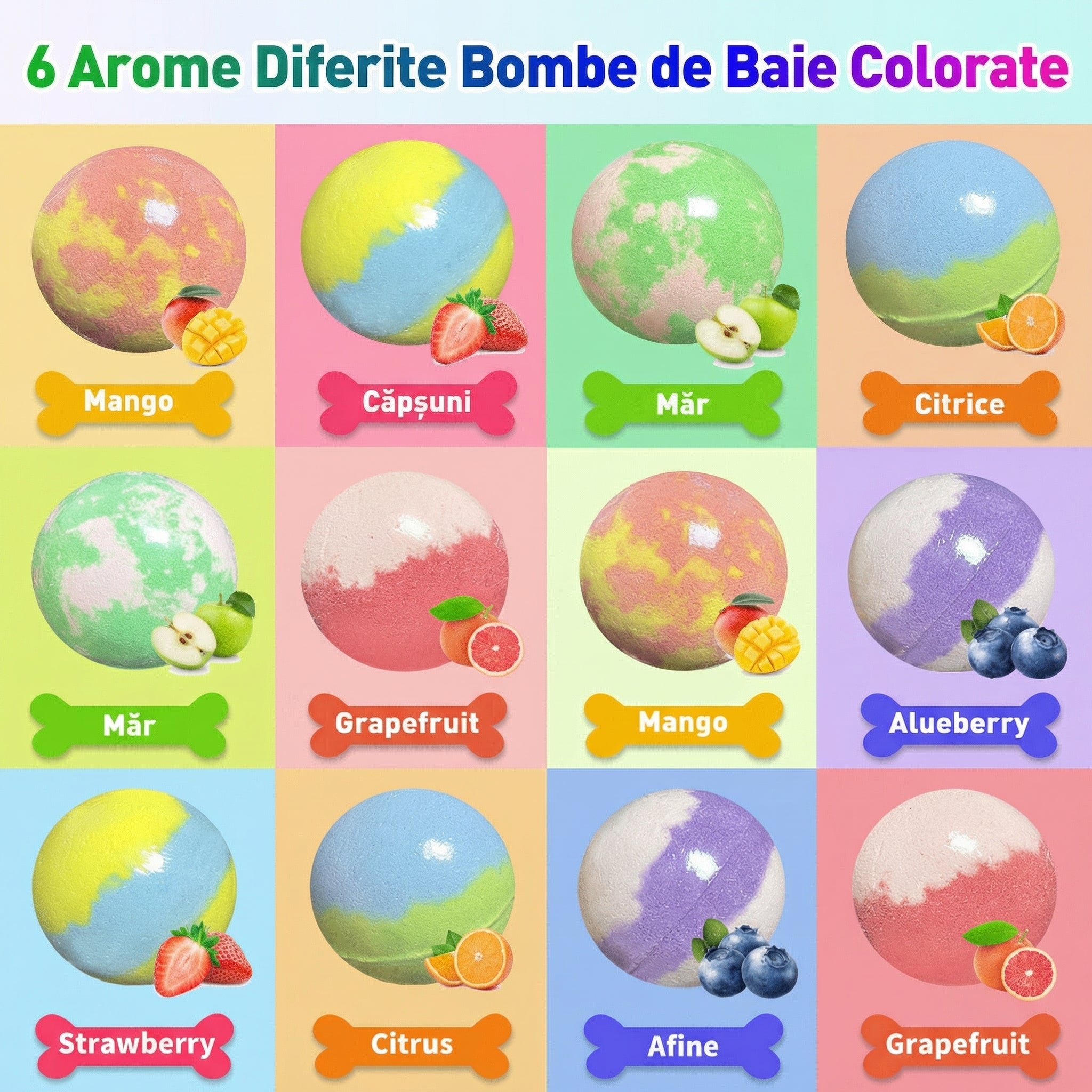 MagicBath Surprise™ – Set 12 Bombe Efervescente de Baie pentru Copii cu Jucării Surpriză
