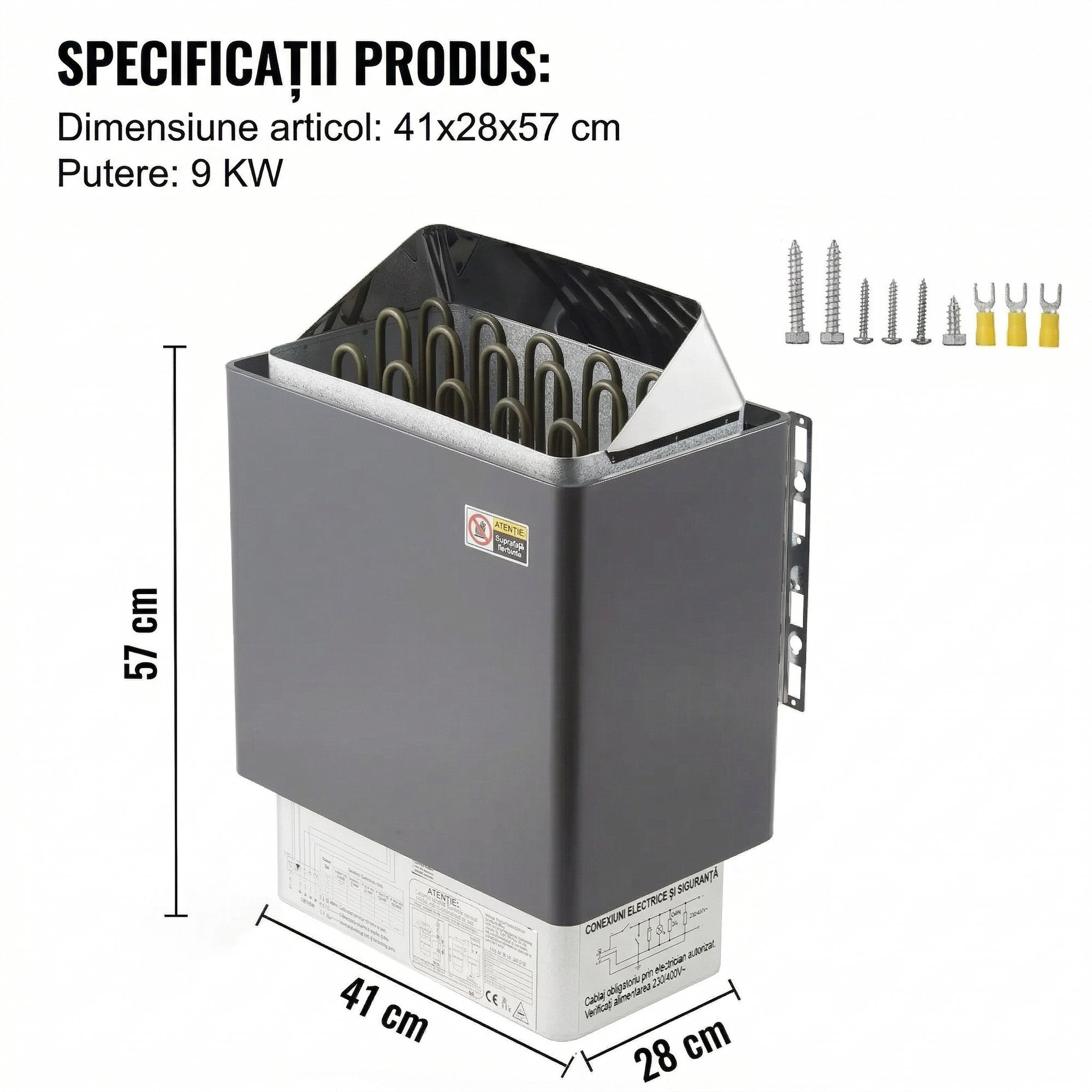 Incalzitor Electric pentru Sauna Uscata 9KW – Controler Extern, Inox