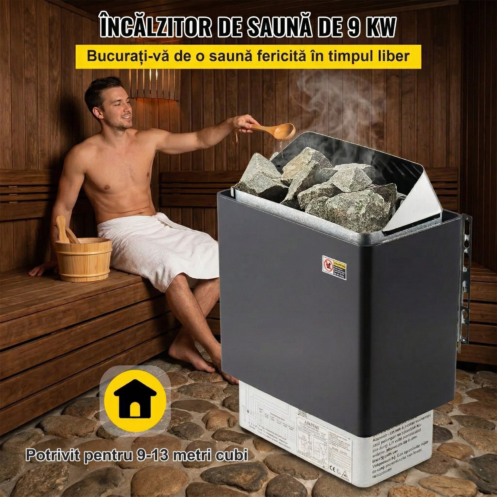 Incalzitor Electric pentru Sauna Uscata 9KW – Controler Extern, Inox
