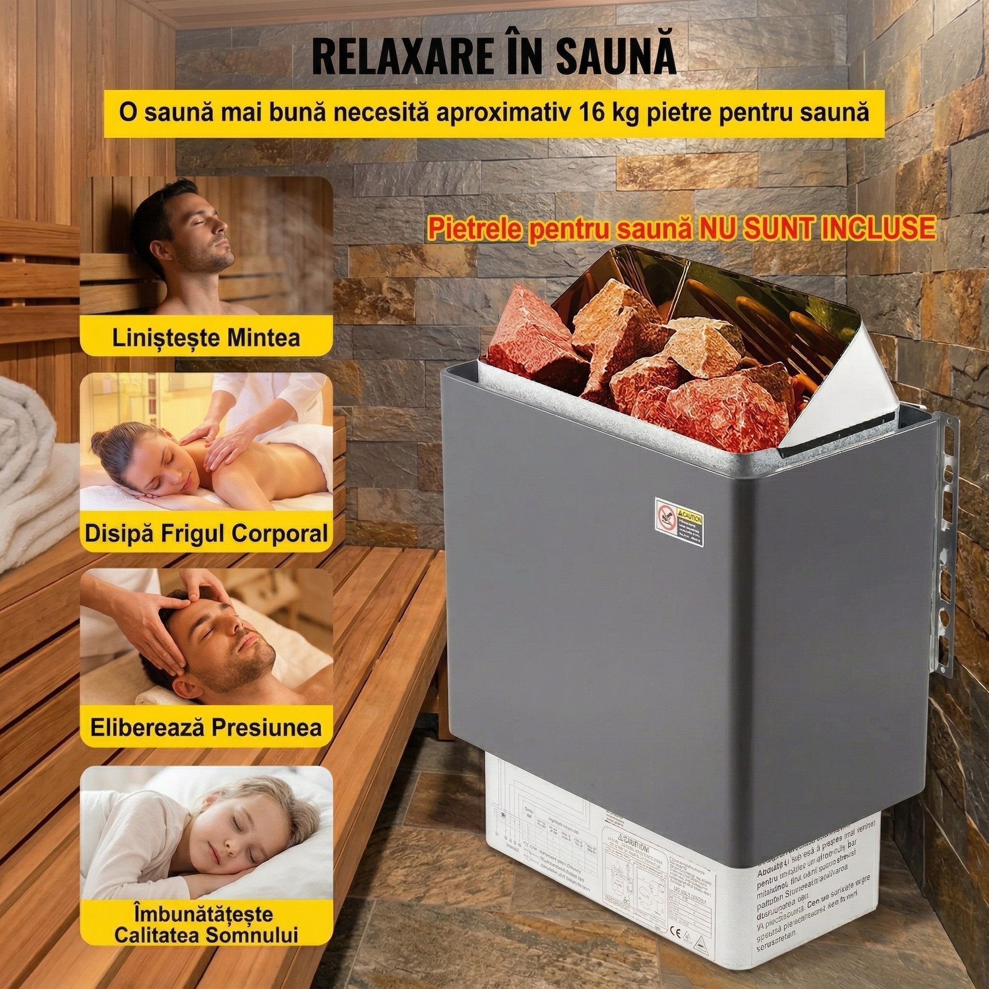 Incalzitor Electric pentru Sauna Uscata 9KW – Controler Extern, Inox