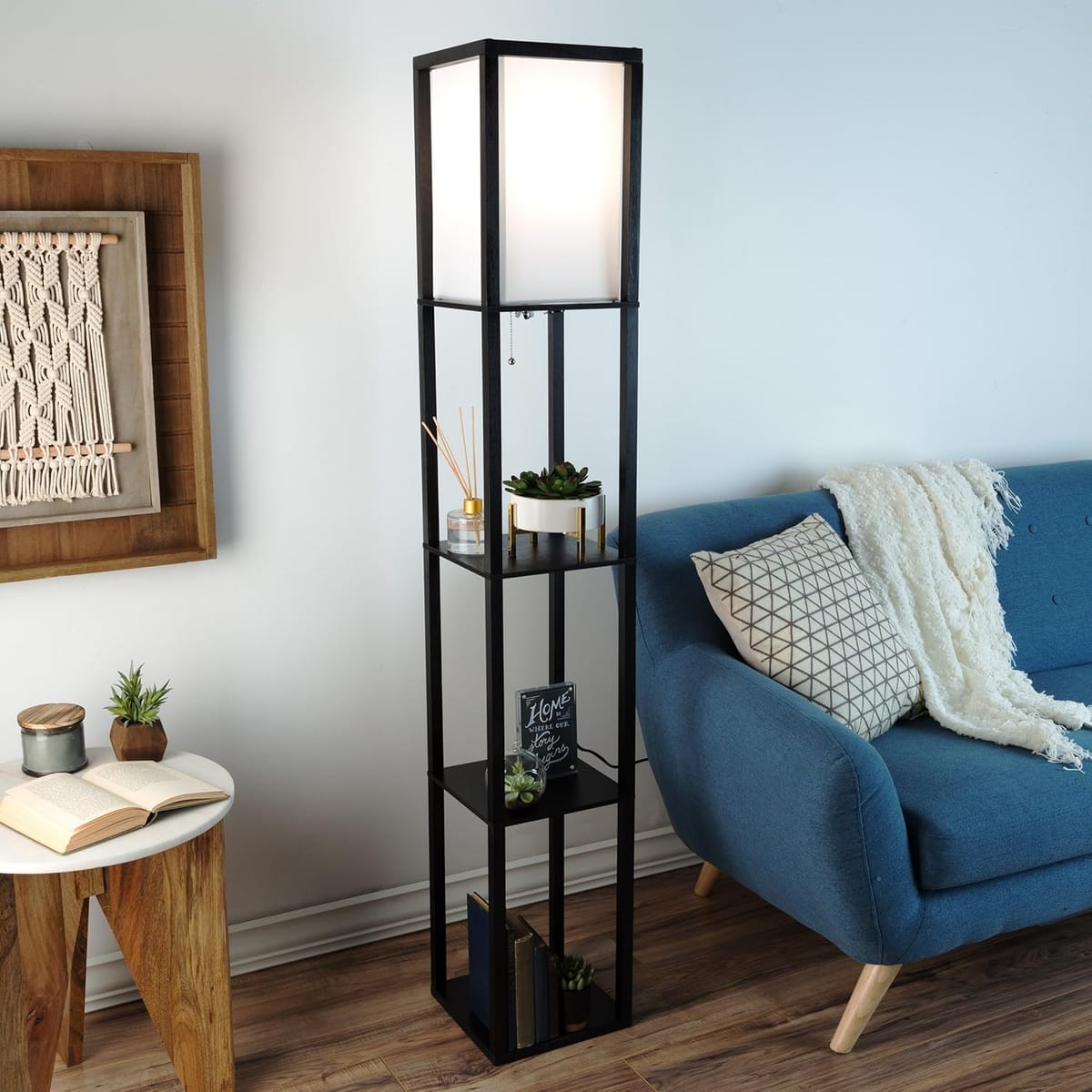 Lampa de Podea cu 3 rafturi si lumina ambientala, varianta neagra 26 x 26 x 160 cm