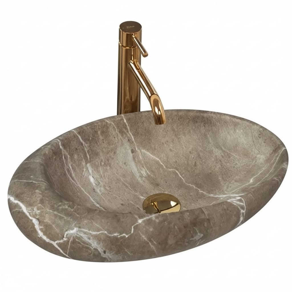 Lavoar oval pentru blat Nature, ceramica textura piatra, 490x310x135 mm