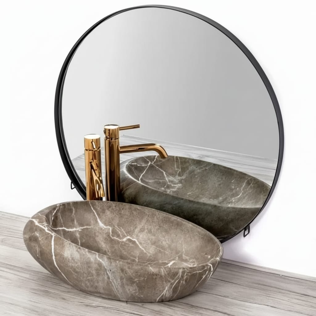 Lavoar oval pentru blat Nature, ceramica textura piatra, 490x310x135 mm