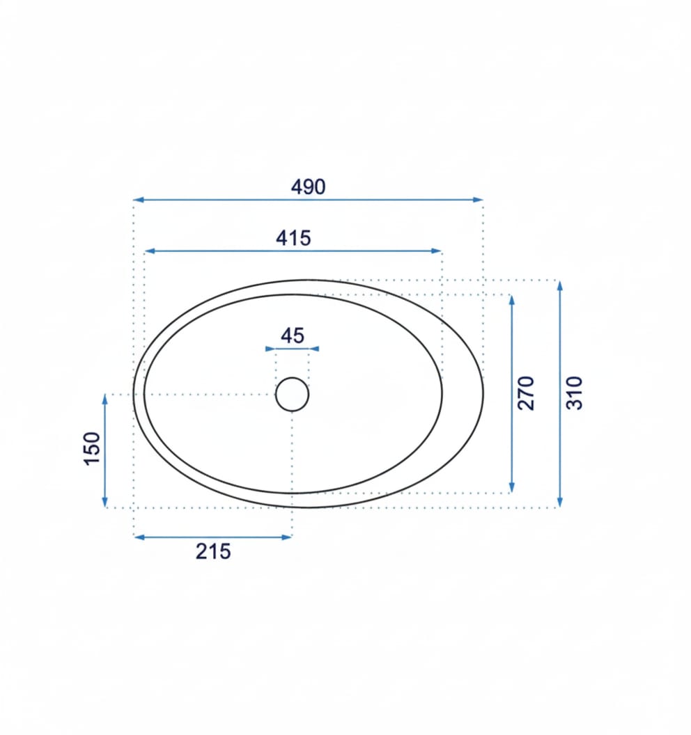 Lavoar oval pentru blat Nature, ceramica textura piatra, 490x310x135 mm
