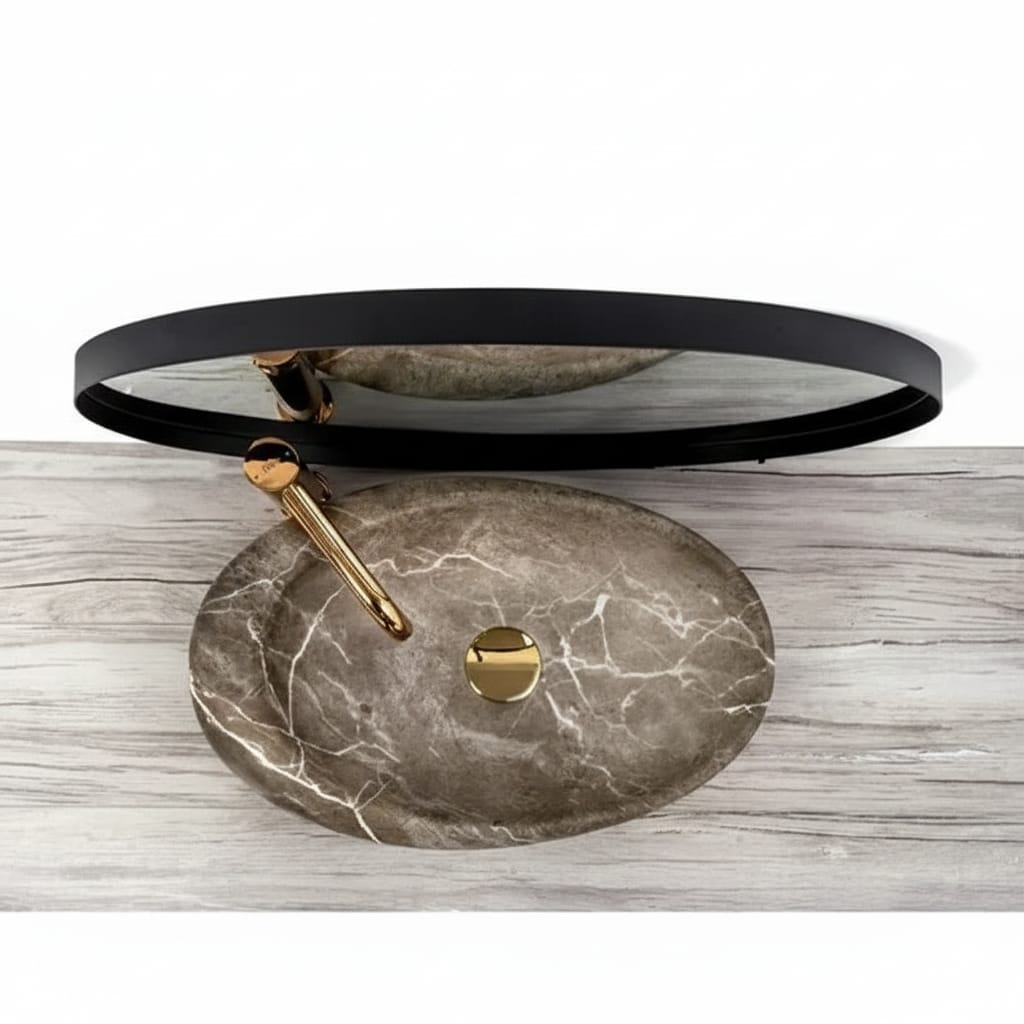 Lavoar oval pentru blat Nature, ceramica textura piatra, 490x310x135 mm