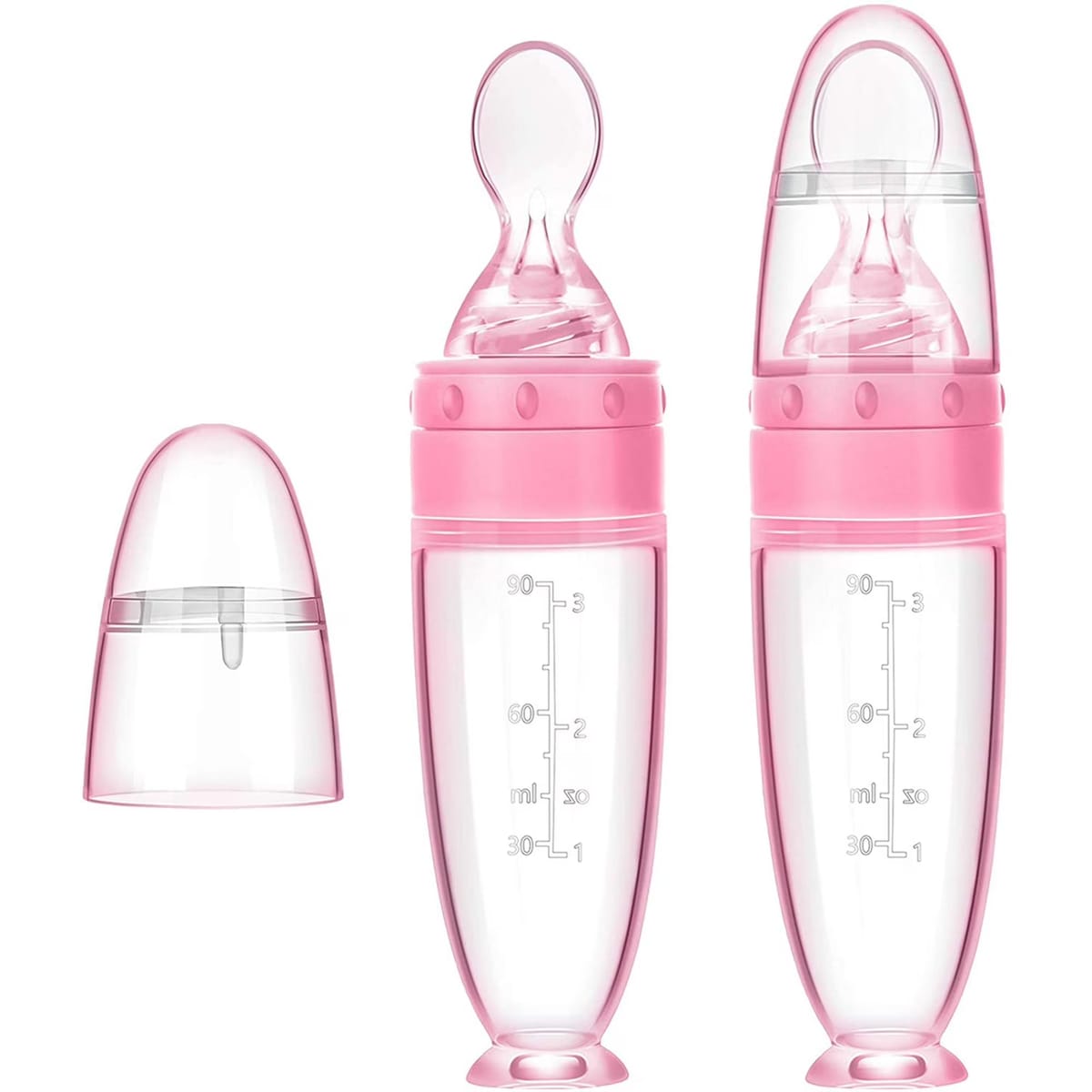 Lingurita din silicon cu rezervor gradat pentru bebelusi, hranire usoara fara BPA, 20,3 cm, roz