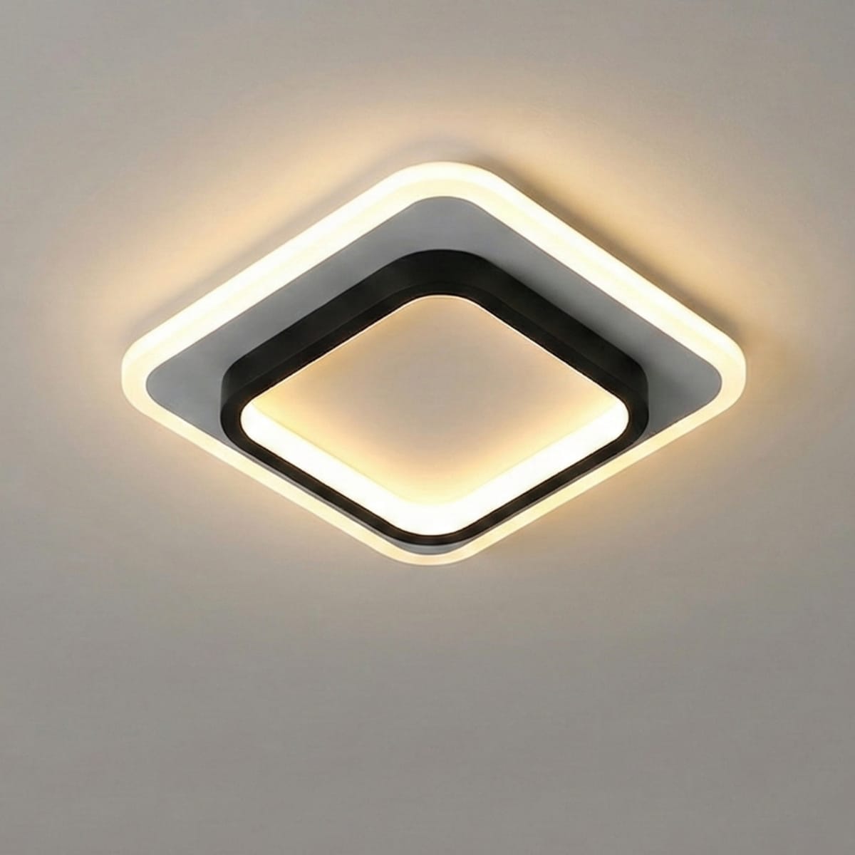 Lustra LED Plafoniera LOKI SQUARE 44W (Echivalent 200W), Design Modern Patrat, Negru+Alb, 24cm