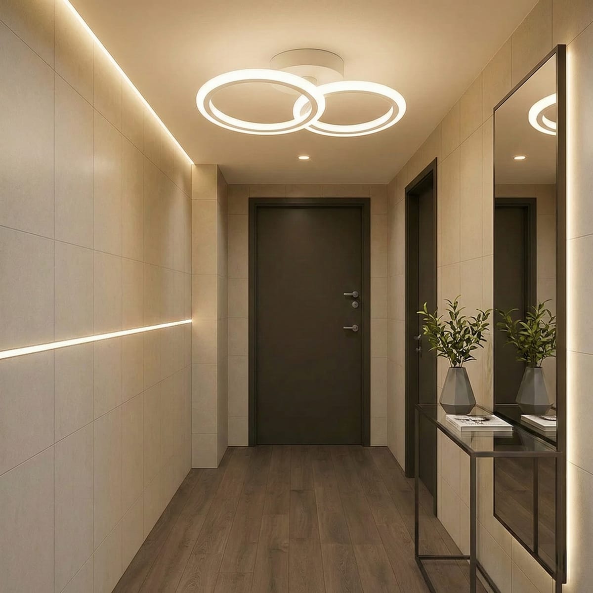 Lustra LED tavan 1+1 cercuri alba, cu telecomanda, echivalent 300W, lustra rotunda pentru dormitor