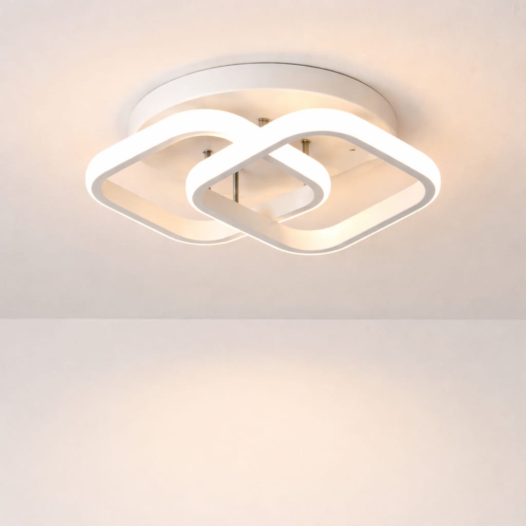 Lustra LED tavan 1+1 patrat alba, echivalent 300W, lustra moderna 35 cm