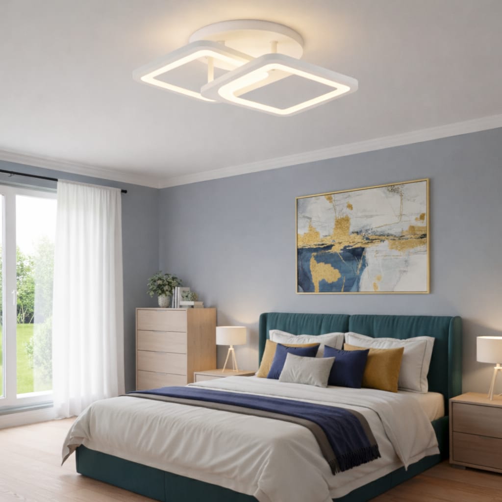 Lustra LED tavan 1+1 patrat alba, echivalent 300W, lustra moderna 35 cm