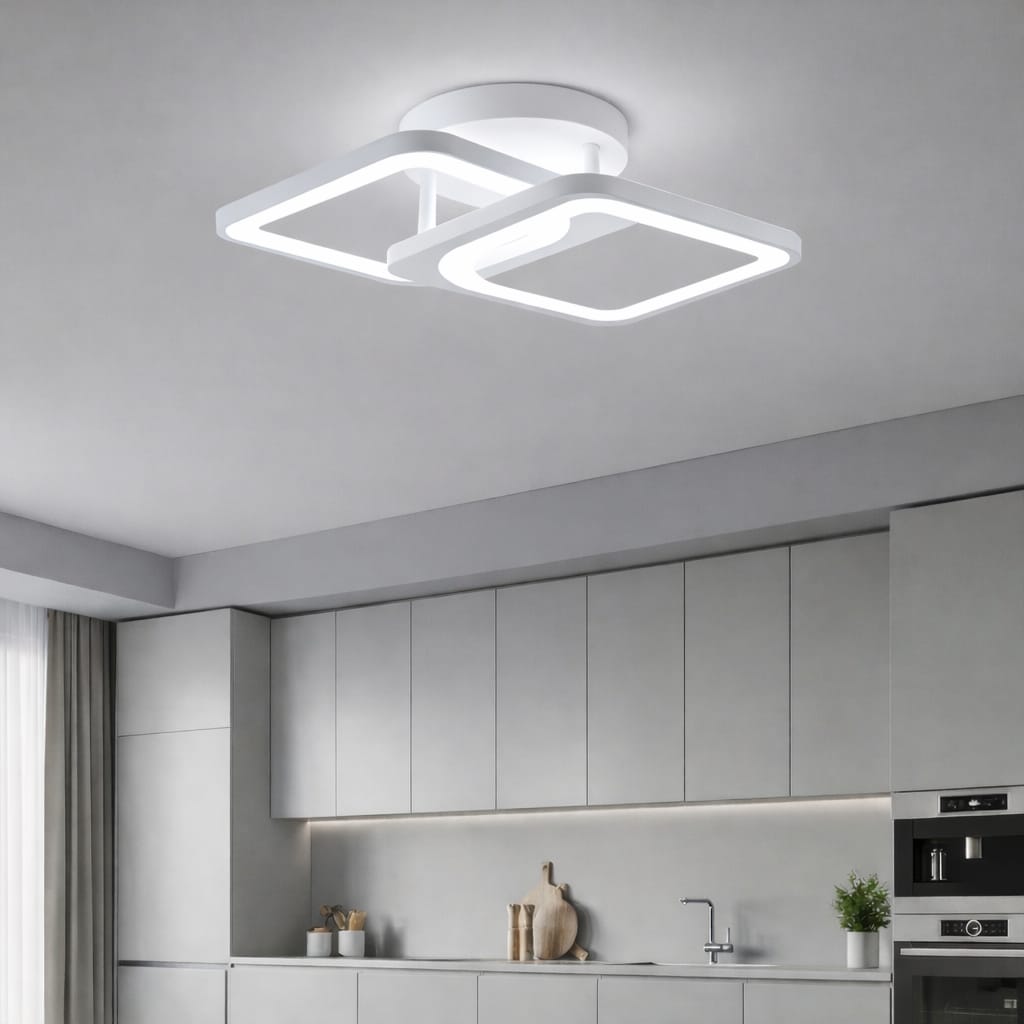 Lustra LED tavan 1+1 patrat alba, echivalent 300W, lustra moderna 35 cm