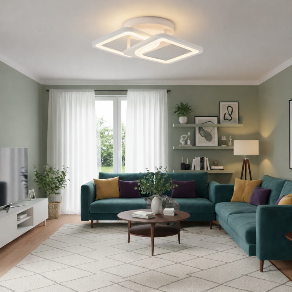 Lustra LED tavan 1+1 patrat alba, echivalent 300W, lustra moderna 35 cm