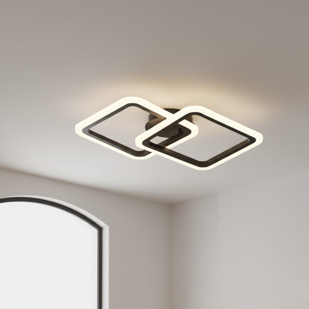 Lustra LED tavan 1+1 patrat neagra, cu telecomanda, echivalent 300W, lustra patrata moderna
