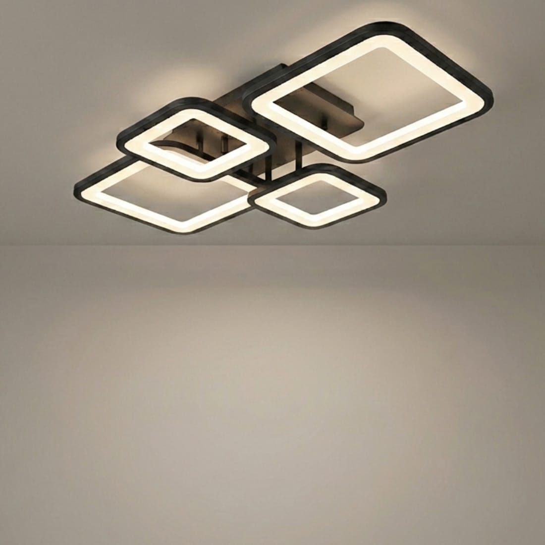 Lustra LED tavan 2+2 patrate neagra, cu telecomanda, echivalent 500W, lustra moderna dormitor