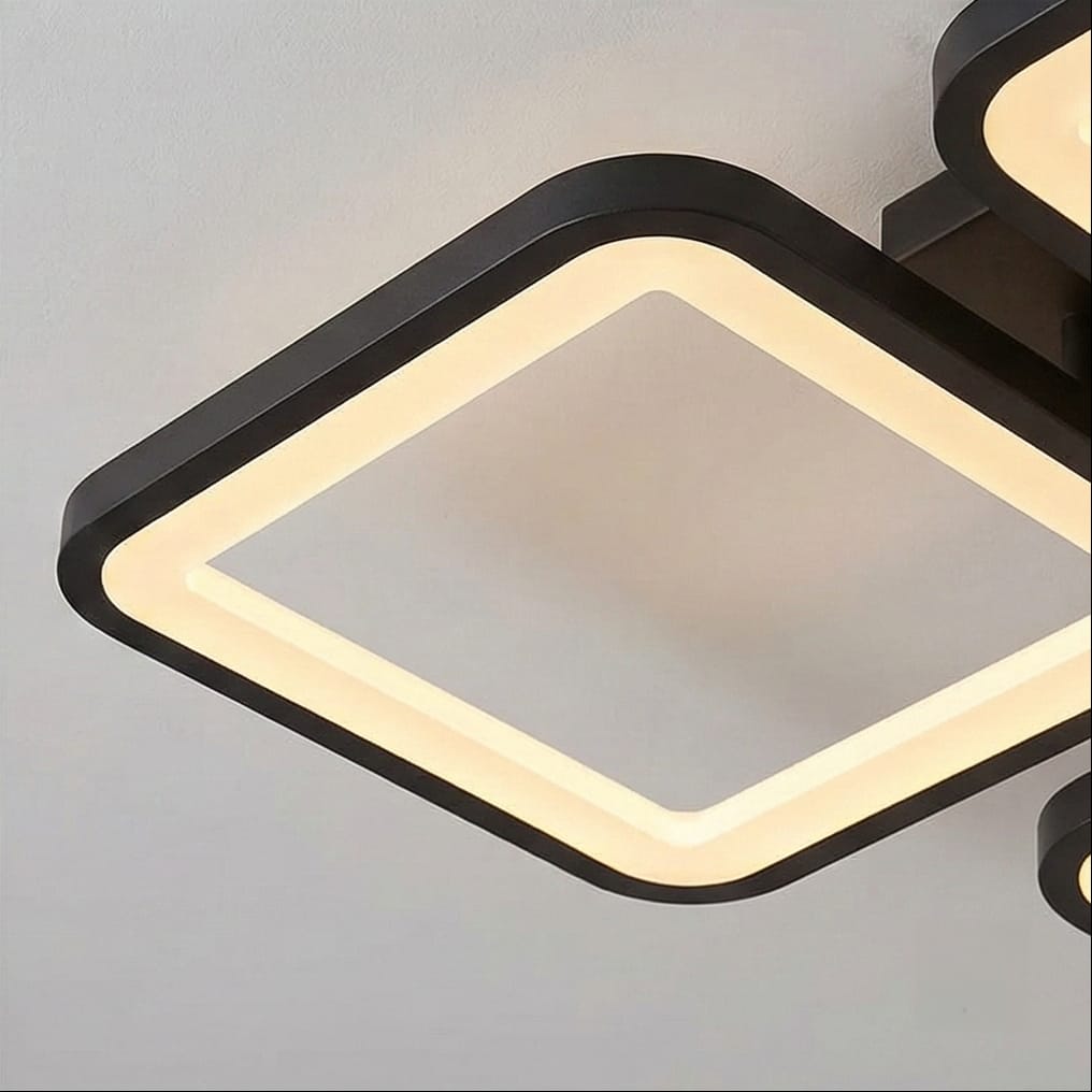 Lustra LED tavan 2+2 patrate neagra, cu telecomanda, echivalent 500W, lustra moderna dormitor