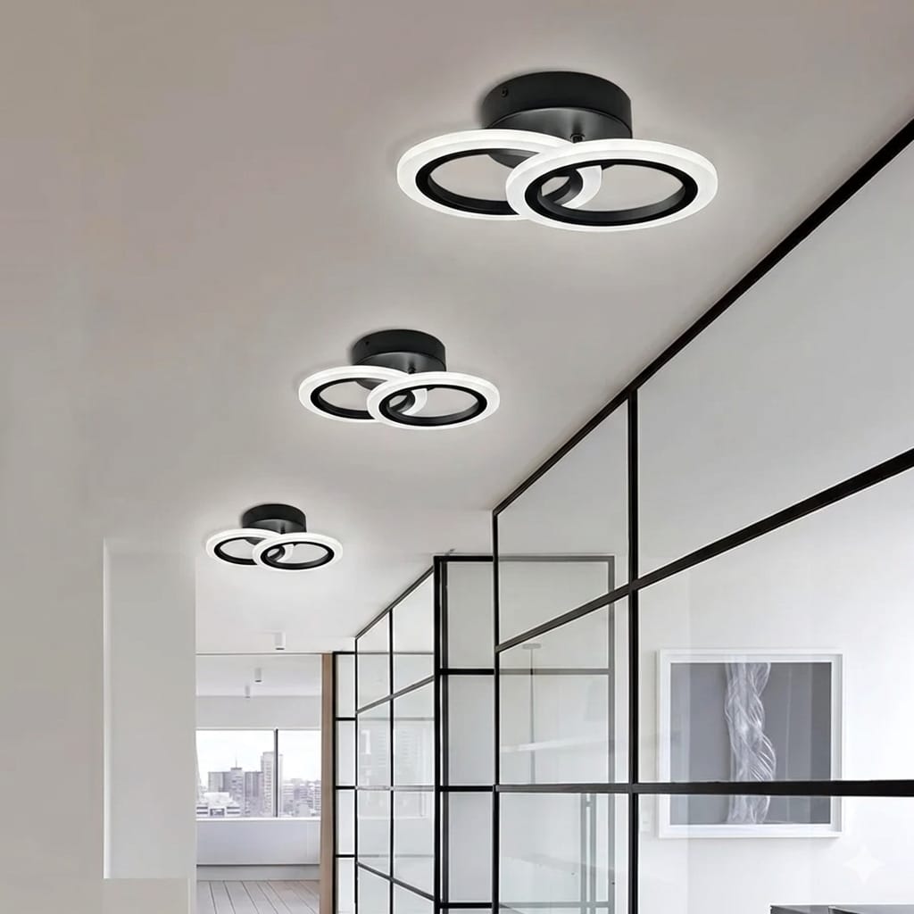 Lustra LED tavan doua cercuri negre, cu telecomanda, echivalent 250W, lustra rotunda 40cm
