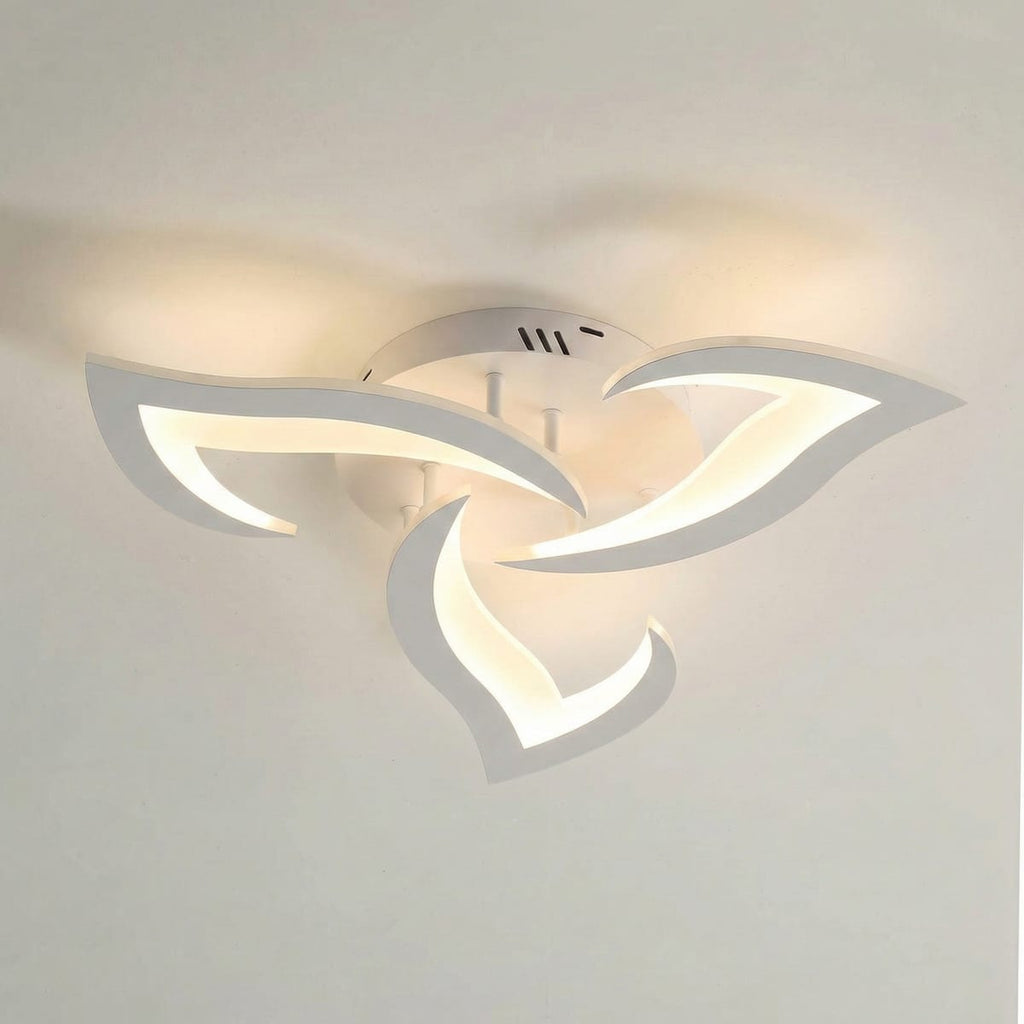 Lustra LED tavan Mini Narcisse alba, cu telecomanda, echivalent 250W, design floare, pentru living