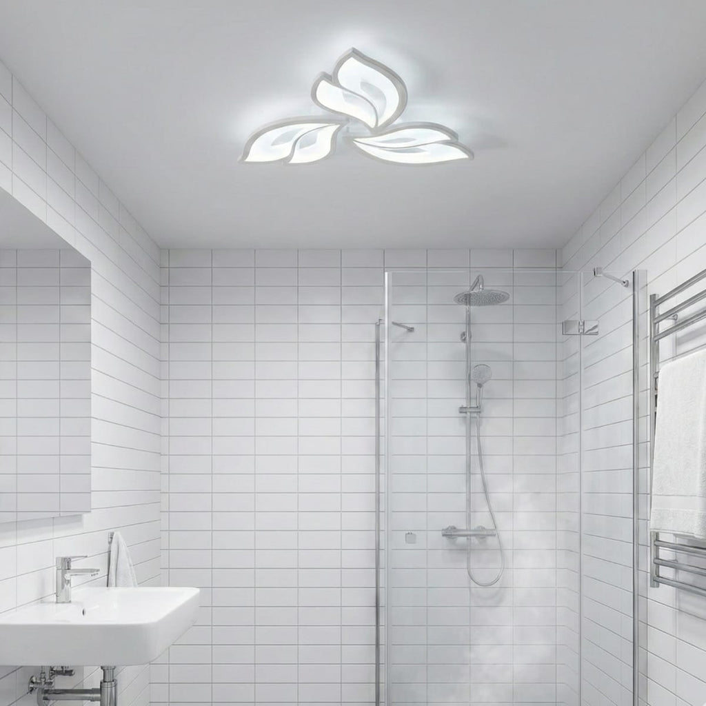 Lustra LED tavan moderna ANEMONE alba, cu telecomanda, echivalent 300 W, design floare 50 cm