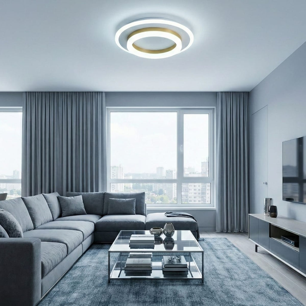 Lustra LED tavan RING aurie 50W, echivalent 200W, lustra rotunda aurie eleganta