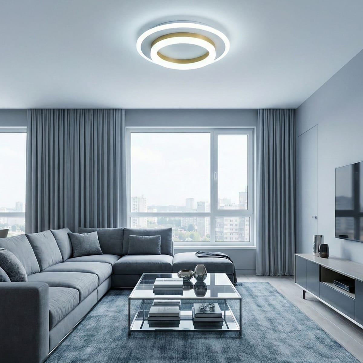 Lustra LED tavan RING aurie 50W, echivalent 200W, lustra rotunda aurie eleganta