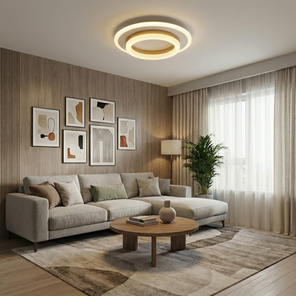 Lustra LED tavan RING aurie 50W, echivalent 200W, lustra rotunda aurie eleganta